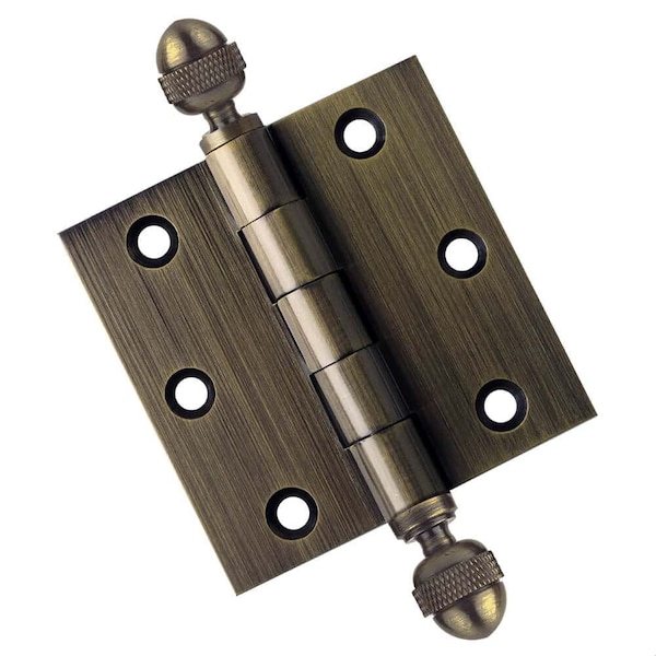 Embassy 3 x 3 Solid Brass Hinge, Antique Brass Finish with Acorn Tips 3030US5A-1